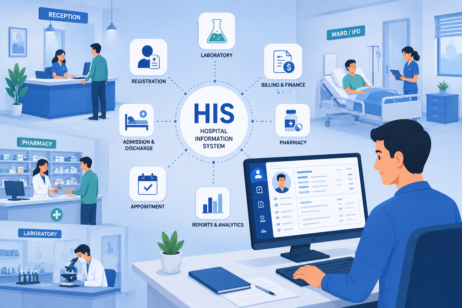 Hospital information system for managing healthcare data